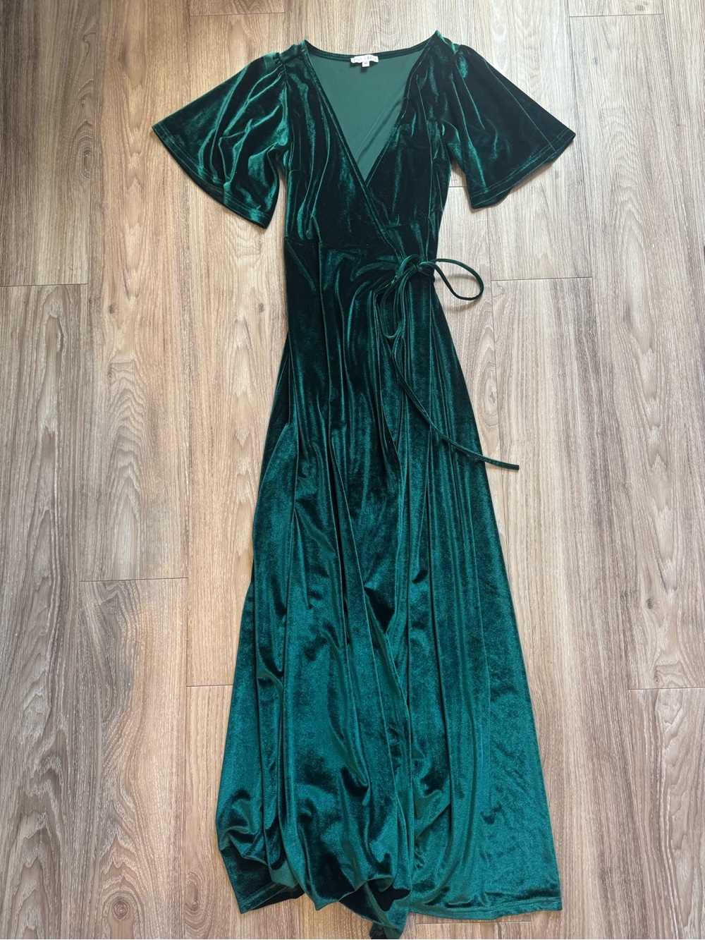 Baltic Born Deep Green Velvet Wrap Maxi Dress